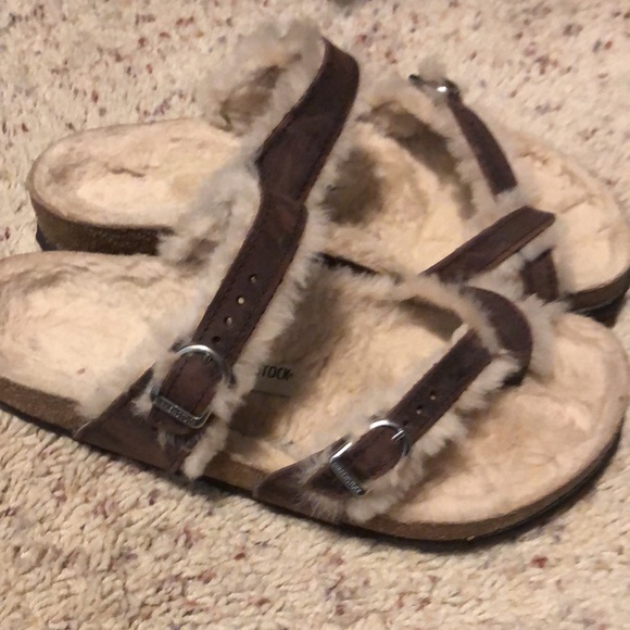 Birkenstock Shoes - Birkenstock Brown Fuzzy Sandals